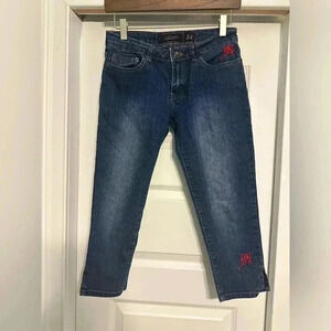 Womens 3/4 ED HARDY by Christian Audigier Capri Jeans Embroidered Dark Wash Love